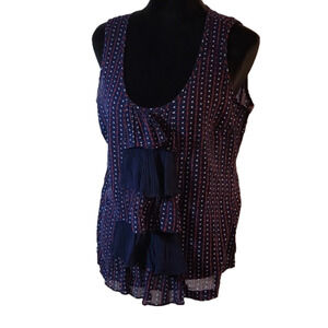 TOMMY Hilfiger Navy Blue Red And White Sleeveless Ruffled Floral Top Size Large
